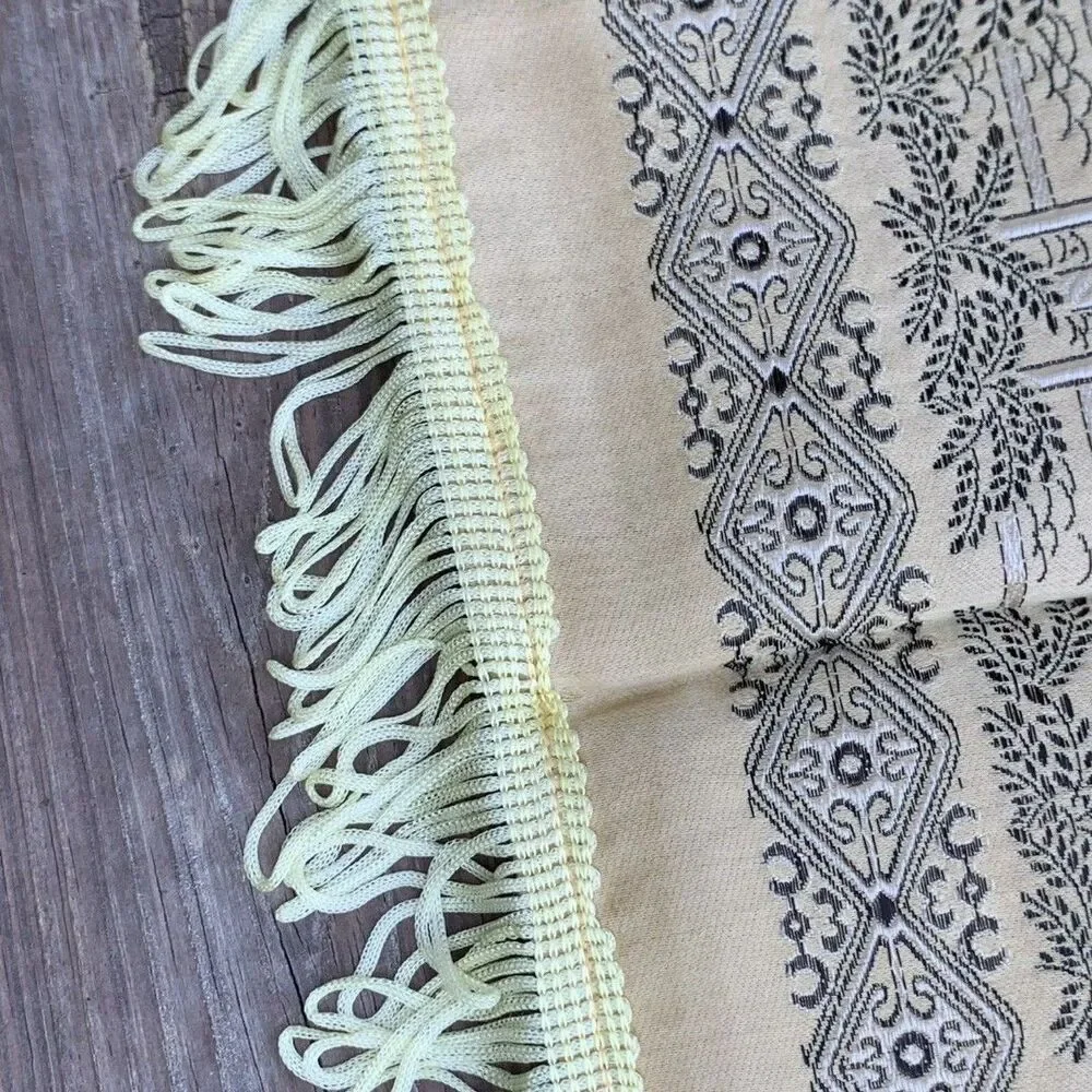 Vintage Asian Oriental Silk Brocade Reverse Image Weave Gold Table 39” X 36”